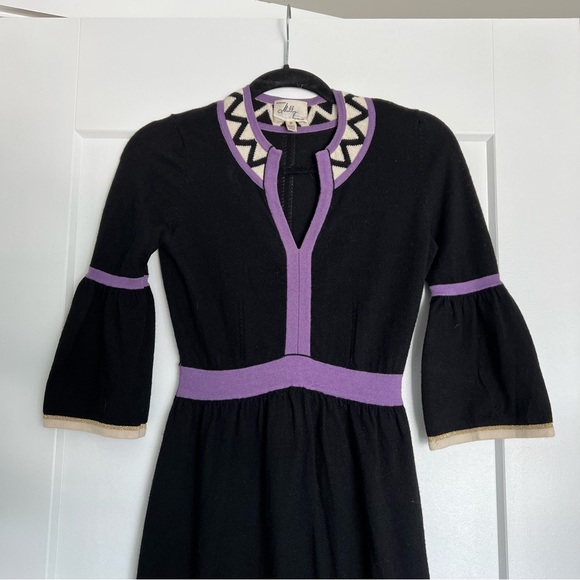 Milly Merino Wool Sweater Dress 3/4 Bell Sleeve Chevron print size P/XS - Picture 3 of 6